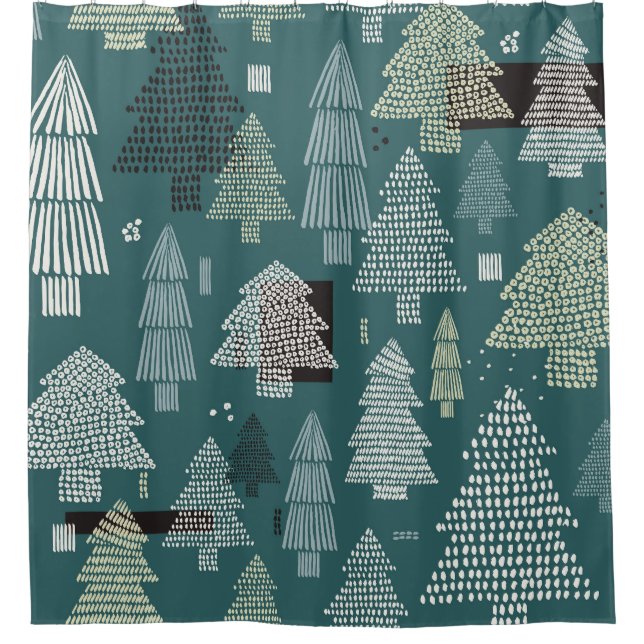 Winter trees, vintage Christmas pattern. Shower Curtain (Front)