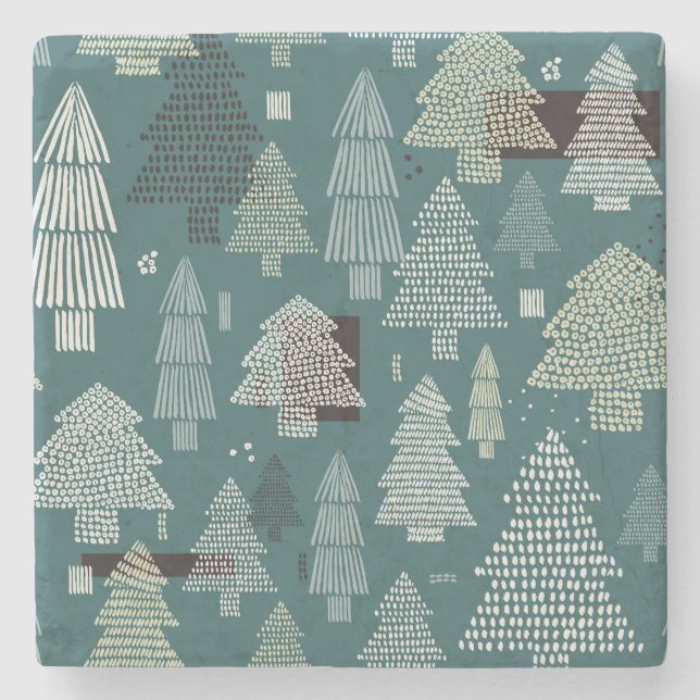 Winter trees, vintage Christmas pattern. Stone Coaster (Front)