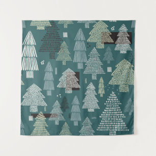 Winter trees, vintage Christmas pattern. Tapestry