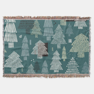 Winter trees, vintage Christmas pattern. Throw Blanket