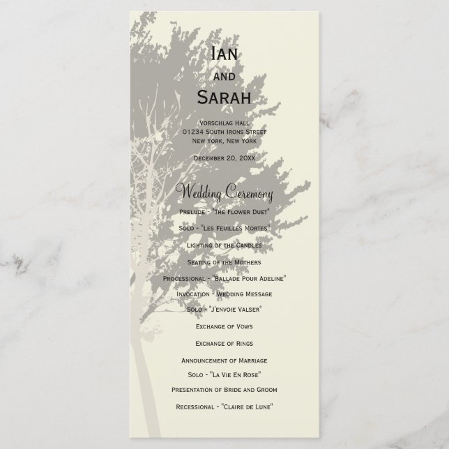 Winter Trees Wedding Program Programme (Front)