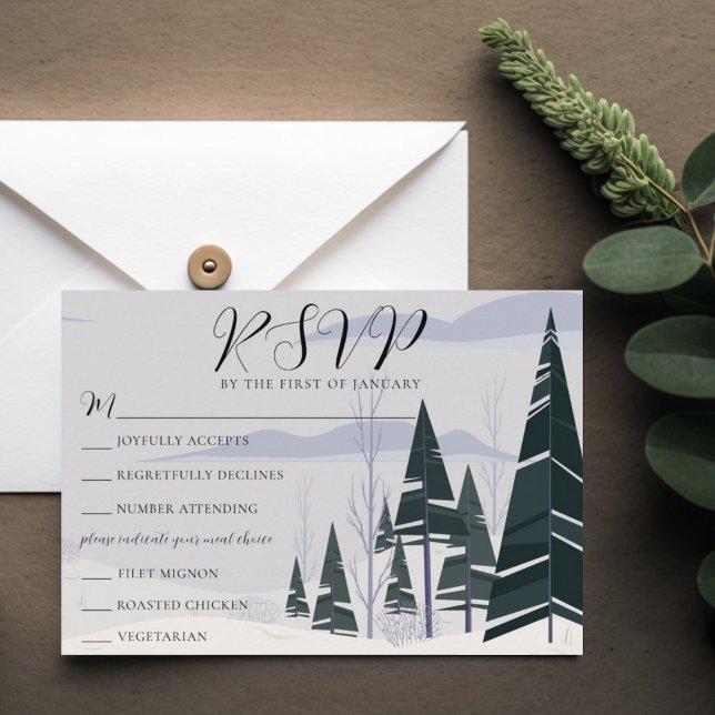 Winter Trees Wedding with Meal Choices RSVP Card (Creator Uploaded)