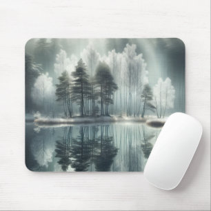 Winter Trees With Lake Reflection Mouse Mat