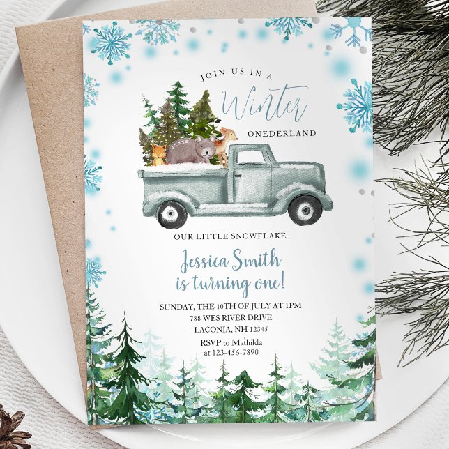 Winter Truck Animal Onederland 1st birthday Invitation (Creator Uploaded)