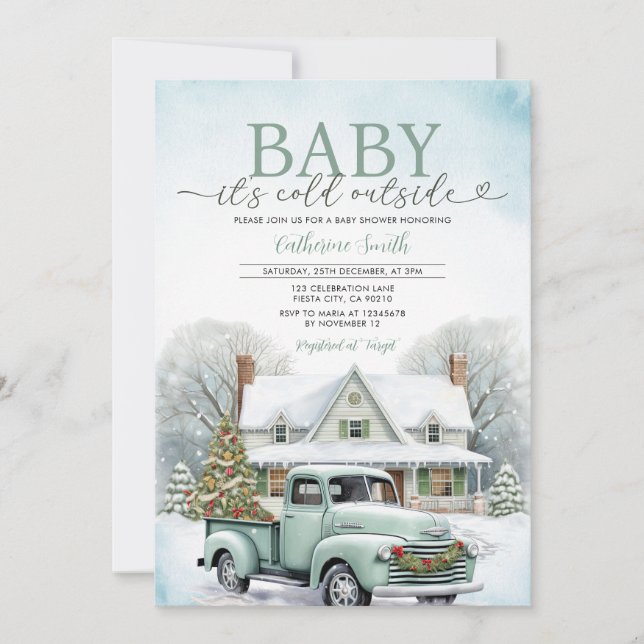 Winter Truck Baby It’s Cold Outside Baby Shower Invitation (Front)