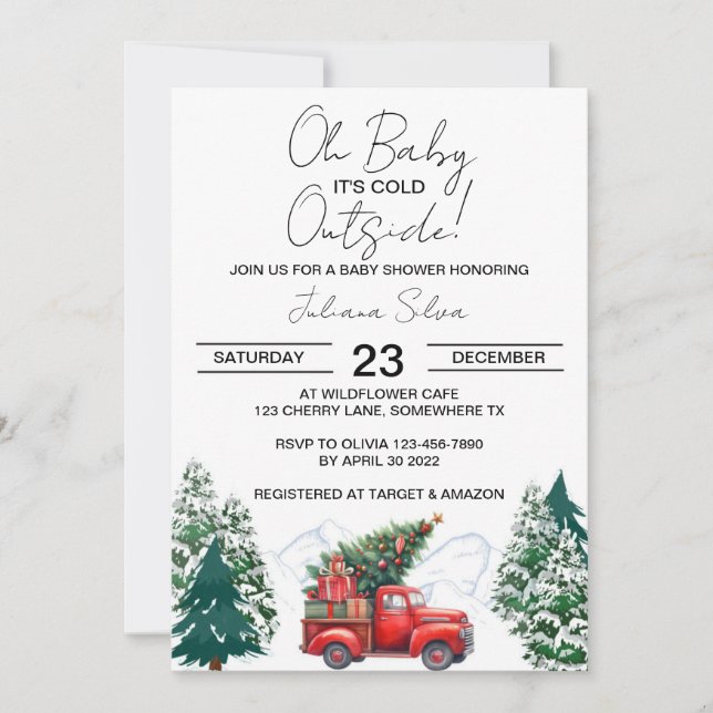 Winter Truck Forest Wonderland Baby Shower Invitation (Front)