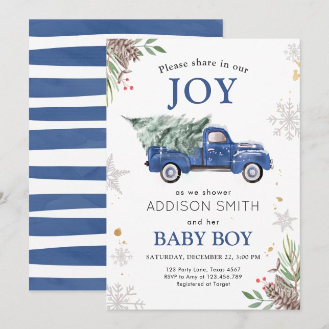 Winter Truck Share Joy Baby Shower Cold Outside Invitation (Front/Back)