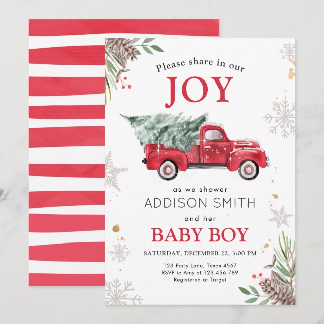 Winter Truck Share Joy Baby Shower Cold Outside Invitation (Front/Back)