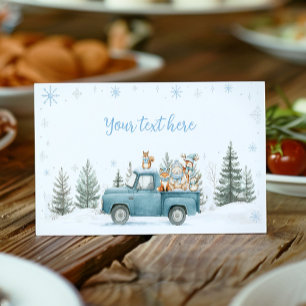 Winter Truck Woodland Animals Birthday Food Tent Place Card