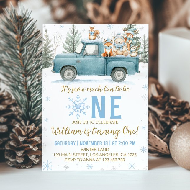 Winter Truck Woodland Onederland 1st Birthday Invitation (Creator Uploaded)