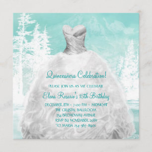 Winter Turquoise Blue Snowflakes Quinceanera Invitation
