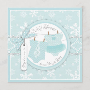 Winter Tutu & Tie & Snowflakes Twins Baby Shower Invitation