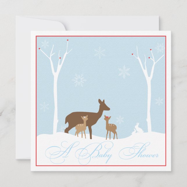 Winter Twin Girl Deers Baby Shower Invitation (Front)
