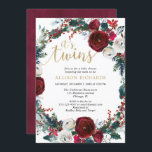 Winter twins burgundy gold christmas baby shower invitation<br><div class="desc">For more advanced customisation of this design,  simply select the "Customise It" button above!</div>