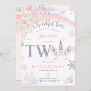 Winter Unicorn 2nd Birthday Pink & Silver Unicorn Invitation