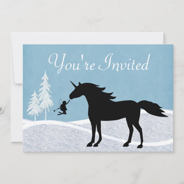 Winter Unicorn and Fairies Birthday Invitation (Front)