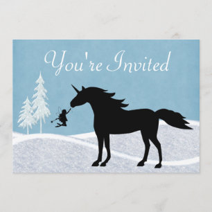 Winter Unicorn and Fairies Birthday Invitation