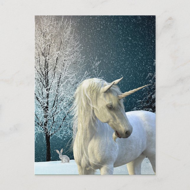 Winter Unicorn Beautiful Snow Holiday Scene (Front)