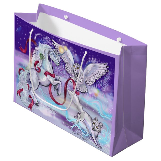 Winter Unicorn Fantasy Large Gift Bag (Front Angled)