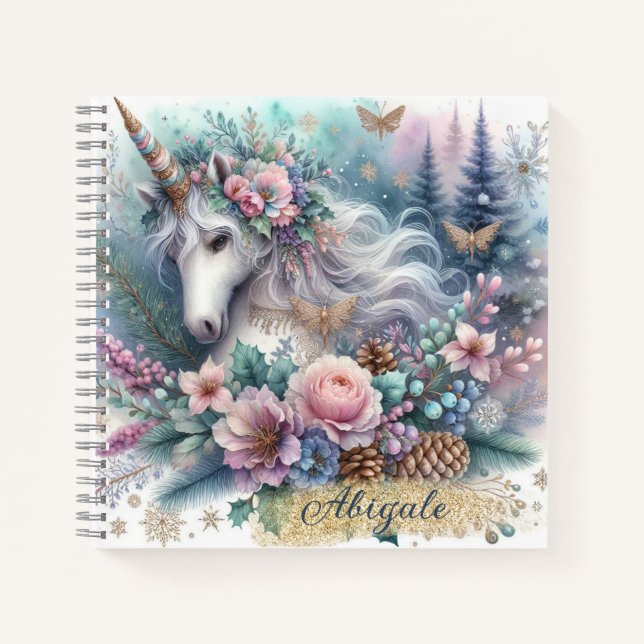 Winter Unicorn Magical Scene 1 - Personalise Notebook (Front)