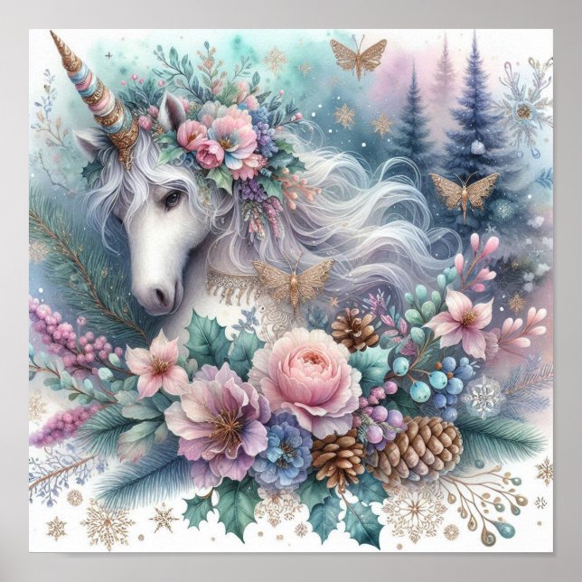 Winter Unicorn Magical Scene 1 Poster (Front)