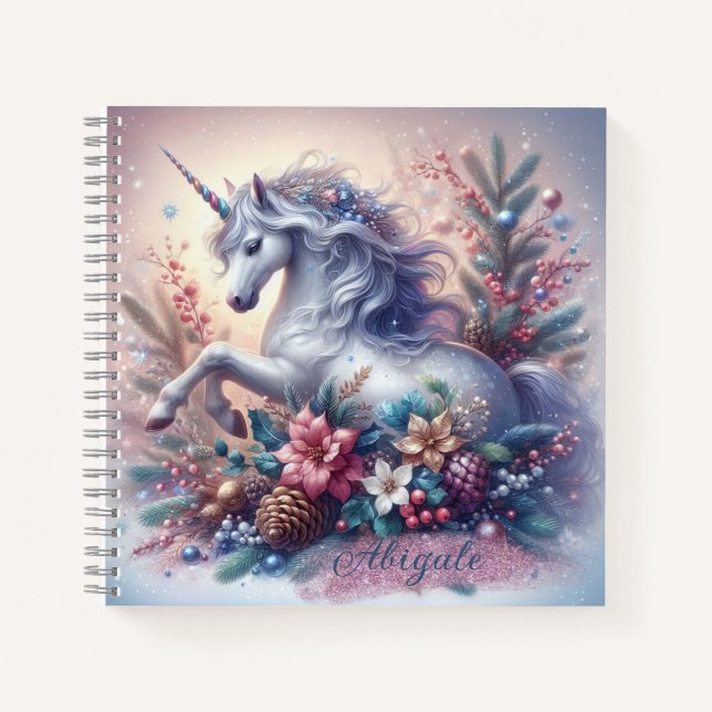 Winter Unicorn Magical Scene 5 - Personalise Notebook (Front)