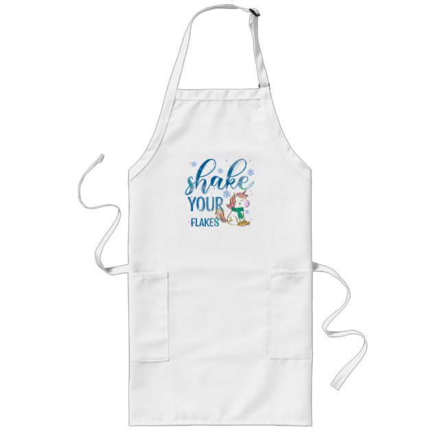 Winter Unicorn | Shake Your Flakes | Fun & Festive Long Apron (Front)