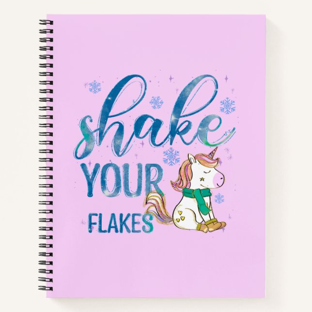 Winter Unicorn | Shake Your Flakes | Fun & Festive Notebook (Front)