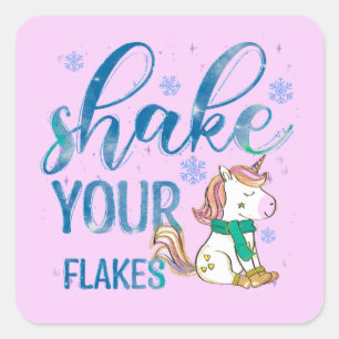 Winter Unicorn   Shake Your Flakes   Fun & Festive Square Sticker