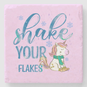 Winter Unicorn   Shake Your Flakes   Fun & Festive Stone Coaster