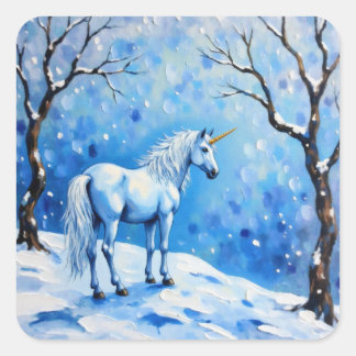 Winter Unicorn Square Sticker