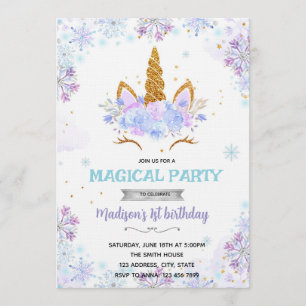 Winter unicorn theme invitation
