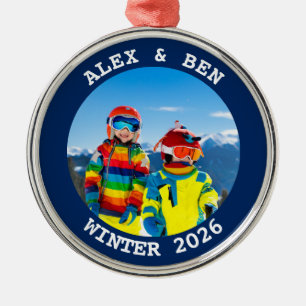 Winter Vacation Family Photo Navy Metal Tree Decoration