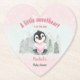 Winter Valentines Girl Baby Shower Heart Paper Coaster
