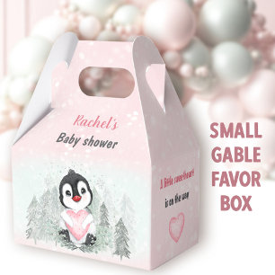 Winter Valentines Penguin Girl Baby Shower Favour Box