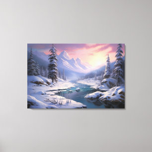 Winter Valley Tranquility: Snowy Mountains Canvas Print
