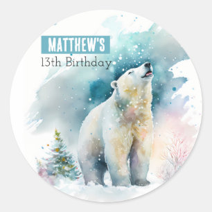 Winter vibes Bear -  Birthday Party - Classic Round Sticker