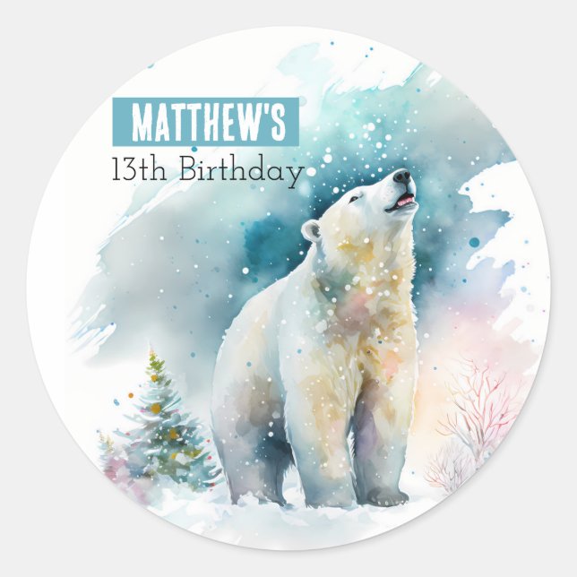 Winter vibes Bear -  Birthday Party - Classic Round Sticker (Front)