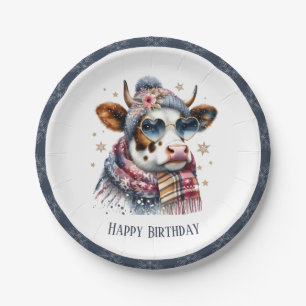 Winter Vibes Cow - Birthday Paper Plate