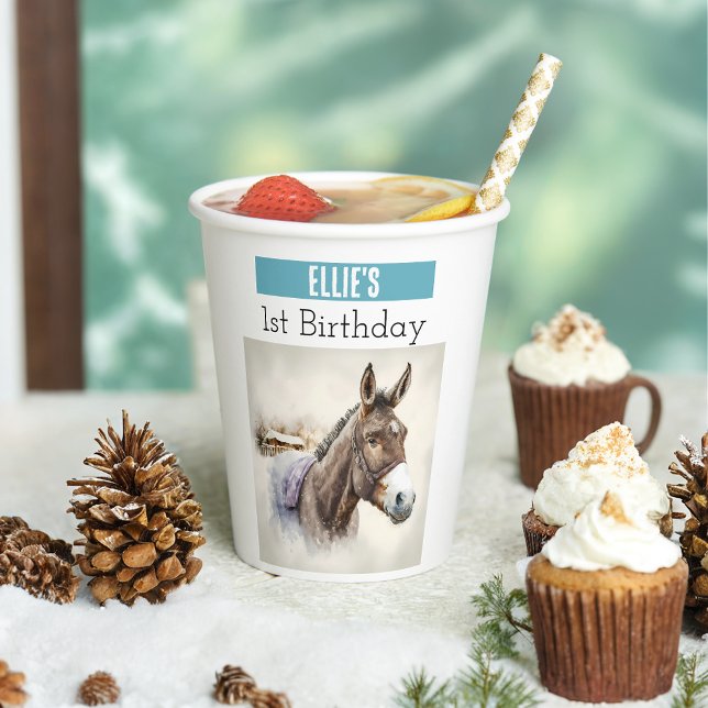 Winter vibes Donkey - 1st birthday - Paper Cups (Creator Uploaded)