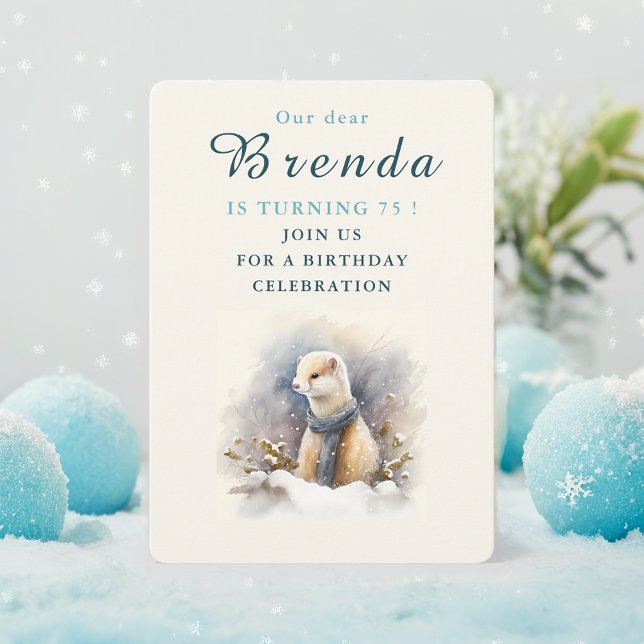 Winter vibes Ermine - Birthday Invitation Card (Creator Uploaded)