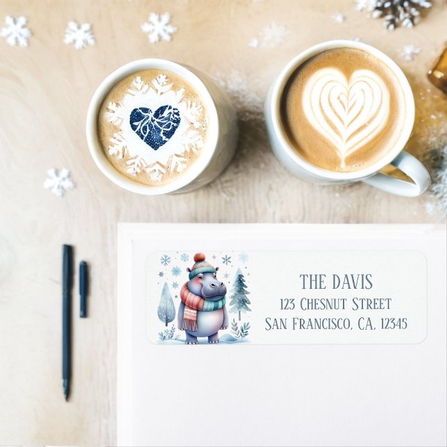 Winter Vibes Hippopotamus - Return address  (Creator Uploaded)