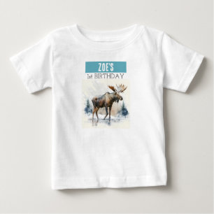 Winter Vibes Moose - 1st birthday T-shirt