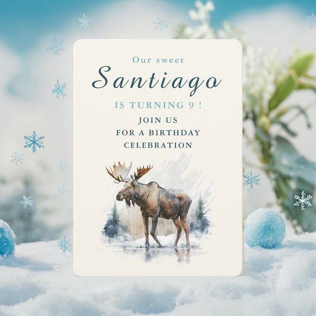 Winter vibes Moose - Birthday Invitation Card (Creator Uploaded)