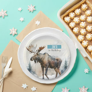 Winter vibes Moose - Birthday Party - Paper Plate