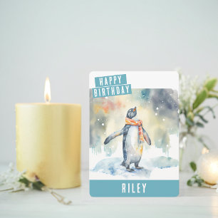 Winter vibes Penguin Birthday Card