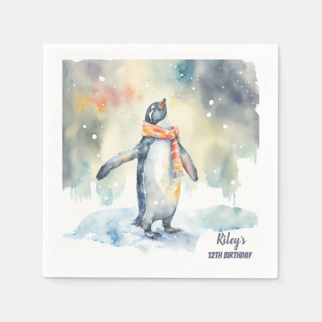 Winter vibes Penguin Snow - Birthday Party - Napkin (Front)