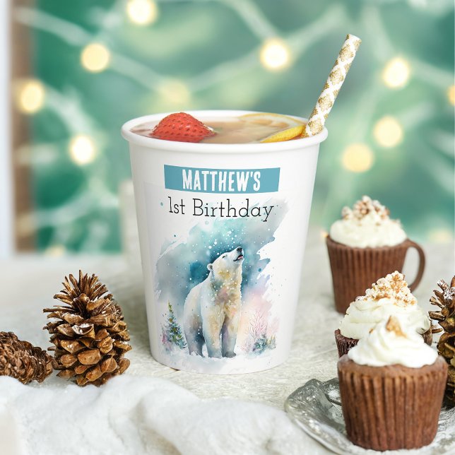 Winter vibes Polar Bear - 1st birthday - Paper Cups (Creator Uploaded)