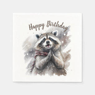 Winter vibes Racoon -  Birthday Party - Napkin