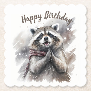 Winter vibes Racoon -  Birthday Party - Paper Coaster